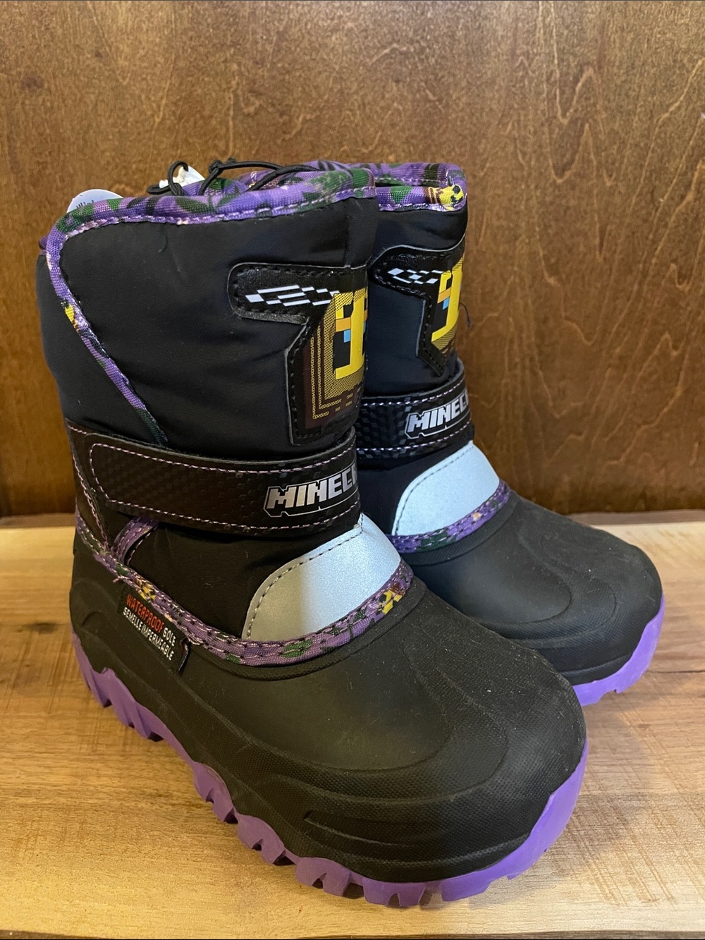 Kids' Black and Purple Minecraft Winter Boots